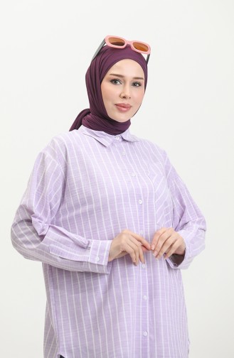 Linen Blended Striped Shirt 4819-03 Lilac 4819-03