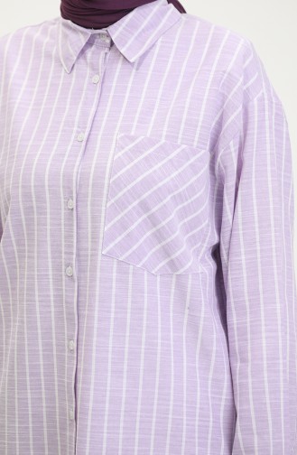 Linen Blended Striped Shirt 4819-03 Lilac 4819-03
