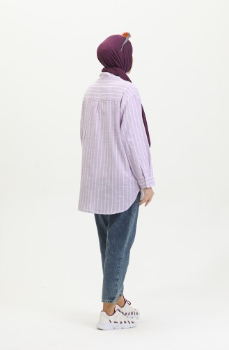 Linen Blended Striped Shirt 4819-03 Lilac 4819-03