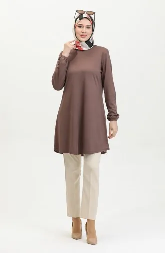 Elastic Sleeve Plain Tunic 8716-01 Brown 8716-01