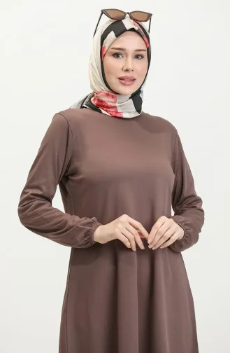 Elastic Sleeve Plain Tunic 8716-01 Brown 8716-01