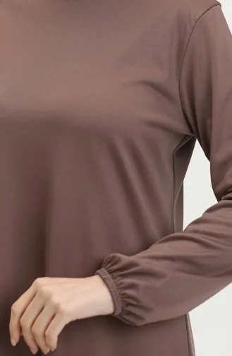 Elastic Sleeve Plain Tunic 8716-01 Brown 8716-01