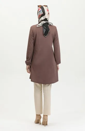 Elastic Sleeve Plain Tunic 8716-01 Brown 8716-01