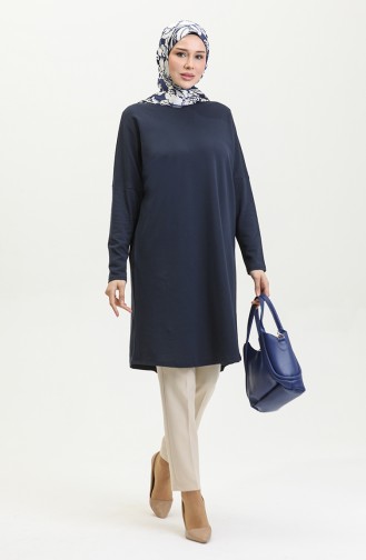 Relaxed Cut Straight Tunic 8712-03 Navy Blue 8712-03