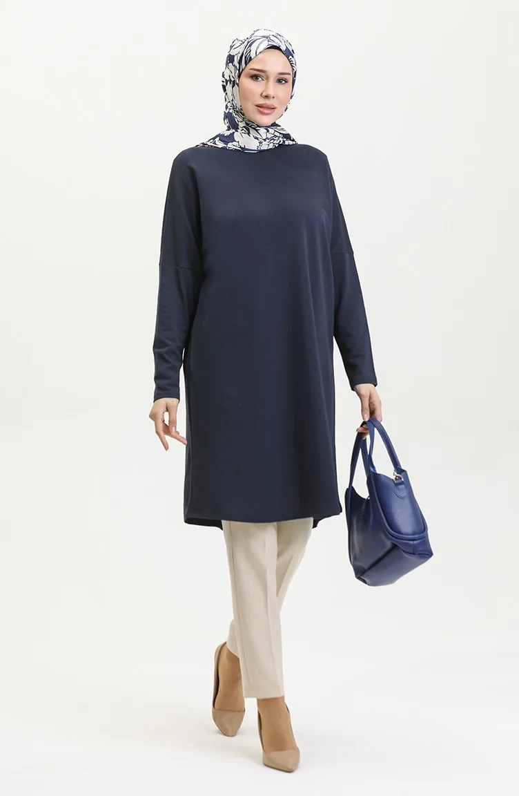 Rahat Kesim Düz Tunik 8712-03 Lacivert