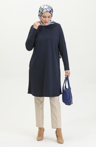 Relaxed Cut Straight Tunic 8712-03 Navy Blue 8712-03