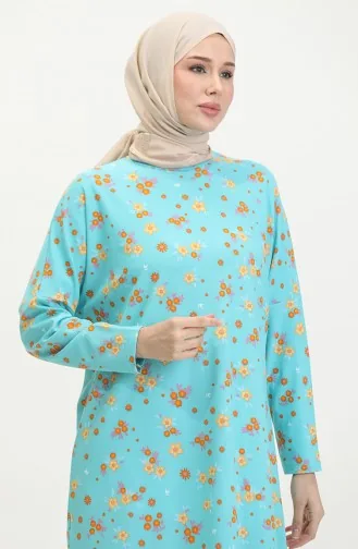 Blumengemusterte Entspannt Geschnittene Fließende Krepp-Tunika 8717-01 Mintblau 8717-01