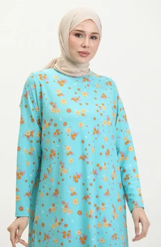 Blumengemusterte Entspannt Geschnittene Fließende Krepp-Tunika 8717-01 Mintblau 8717-01