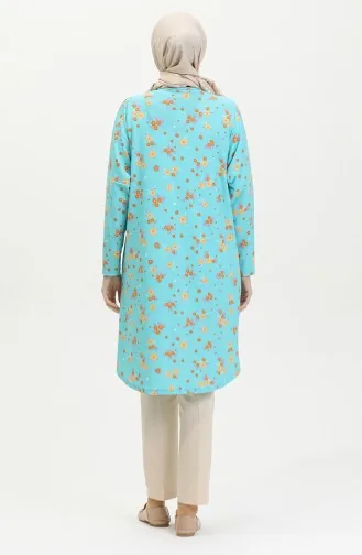 Blumengemusterte Entspannt Geschnittene Fließende Krepp-Tunika 8717-01 Mintblau 8717-01