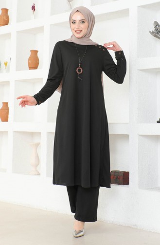 Kolyeli Tunik Pantolon İkili Takım 0580-01 Siyah