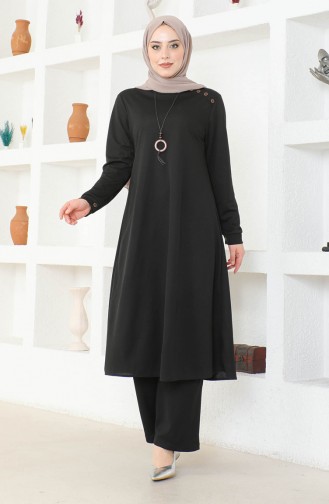 Kolyeli Tunik Pantolon İkili Takım 0580-01 Siyah