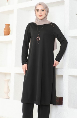 Kolyeli Tunik Pantolon İkili Takım 0580-01 Siyah