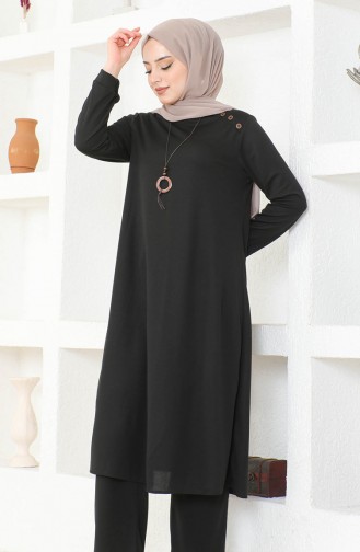 Kolyeli Tunik Pantolon İkili Takım 0580-01 Siyah