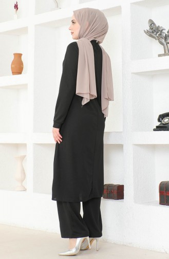Kolyeli Tunik Pantolon İkili Takım 0580-01 Siyah