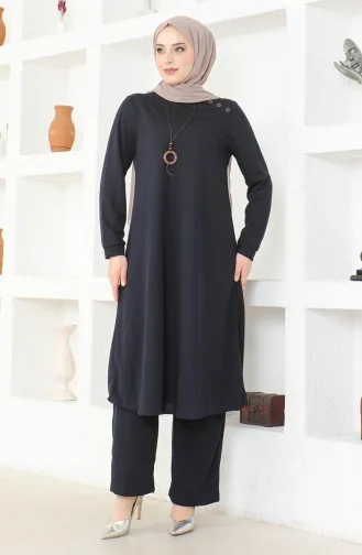 Kolyeli Tunik Pantolon İkili Takım 0580-02 Lacivert