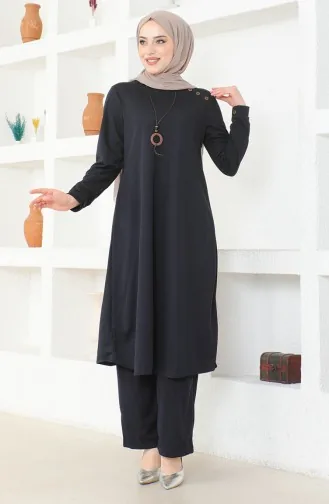 Kolyeli Tunik Pantolon İkili Takım 0580-02 Lacivert
