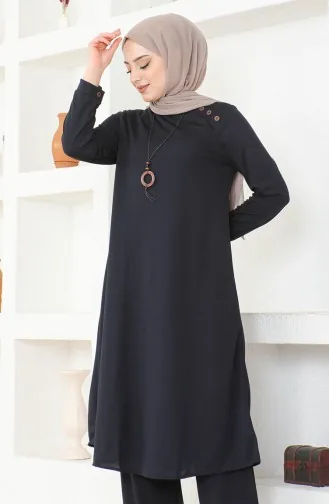 Kolyeli Tunik Pantolon İkili Takım 0580-02 Lacivert