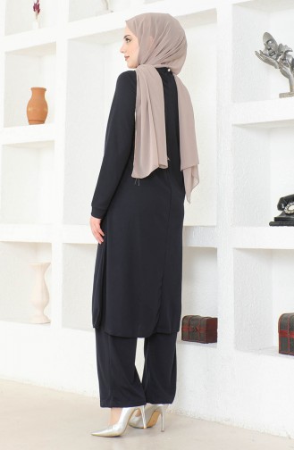 Kolyeli Tunik Pantolon İkili Takım 0580-02 Lacivert