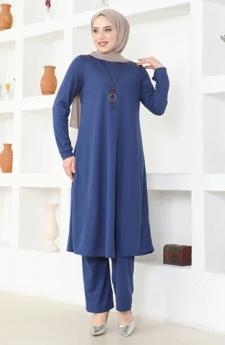 طقم ثنائي تونيك بنطلون بقلادة 0580-03 انديجو 0580-03