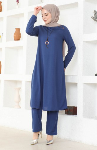 Kolyeli Tunik Pantolon İkili Takım 0580-03 İndigo