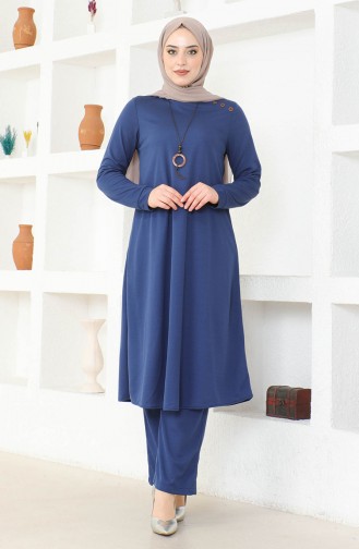 Kolyeli Tunik Pantolon İkili Takım 0580-03 İndigo