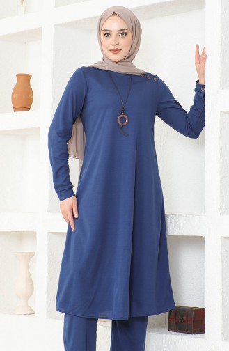 Kolyeli Tunik Pantolon İkili Takım 0580-03 İndigo