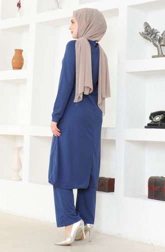 Kolyeli Tunik Pantolon İkili Takım 0580-03 İndigo