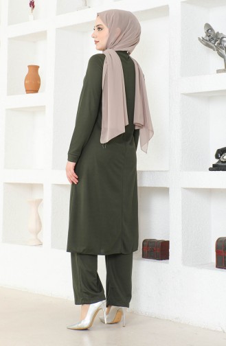 Ensemble Deux Pièces Tunique Pantalon Avec Collier 0580-04 Khaki 0580-04