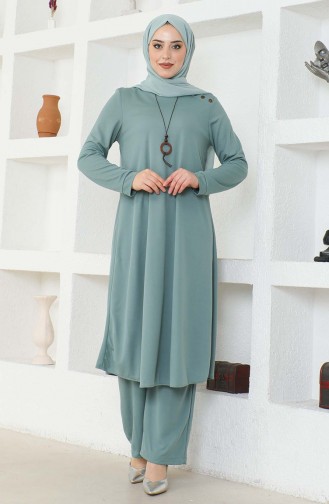 Kolyeli Tunik Pantolon İkili Takım 0580-06 Mint Yeşili