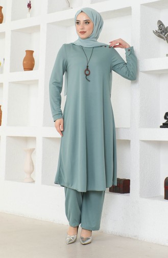 Kolyeli Tunik Pantolon İkili Takım 0580-06 Mint Yeşili