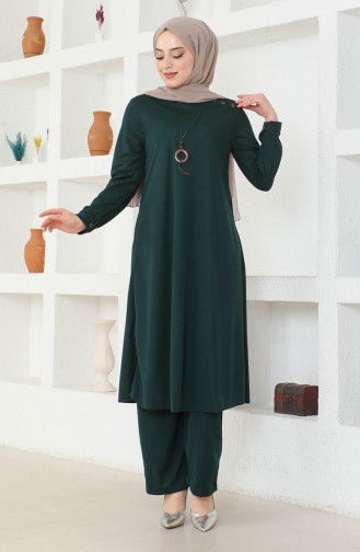 Ensemble Deux Pièces Tunique Pantalon Avec Collier 0580-08 Vert Emeraude 0580-08