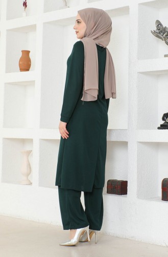 Kolyeli Tunik Pantolon İkili Takım 0580-08 Zümrüt Yeşili