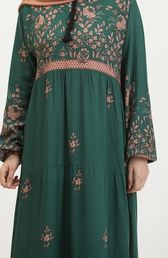 Plus Size Floral Patterned Viscose Dress 4084-06 Emerald Green 4084-06