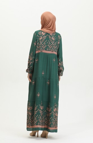 Plus Size Floral Patterned Viscose Dress 4084-06 Emerald Green 4084-06