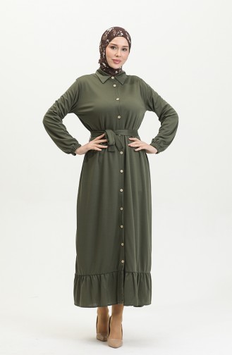 Buttoned Hijab Dress 2021-05 Khaki 2021-05