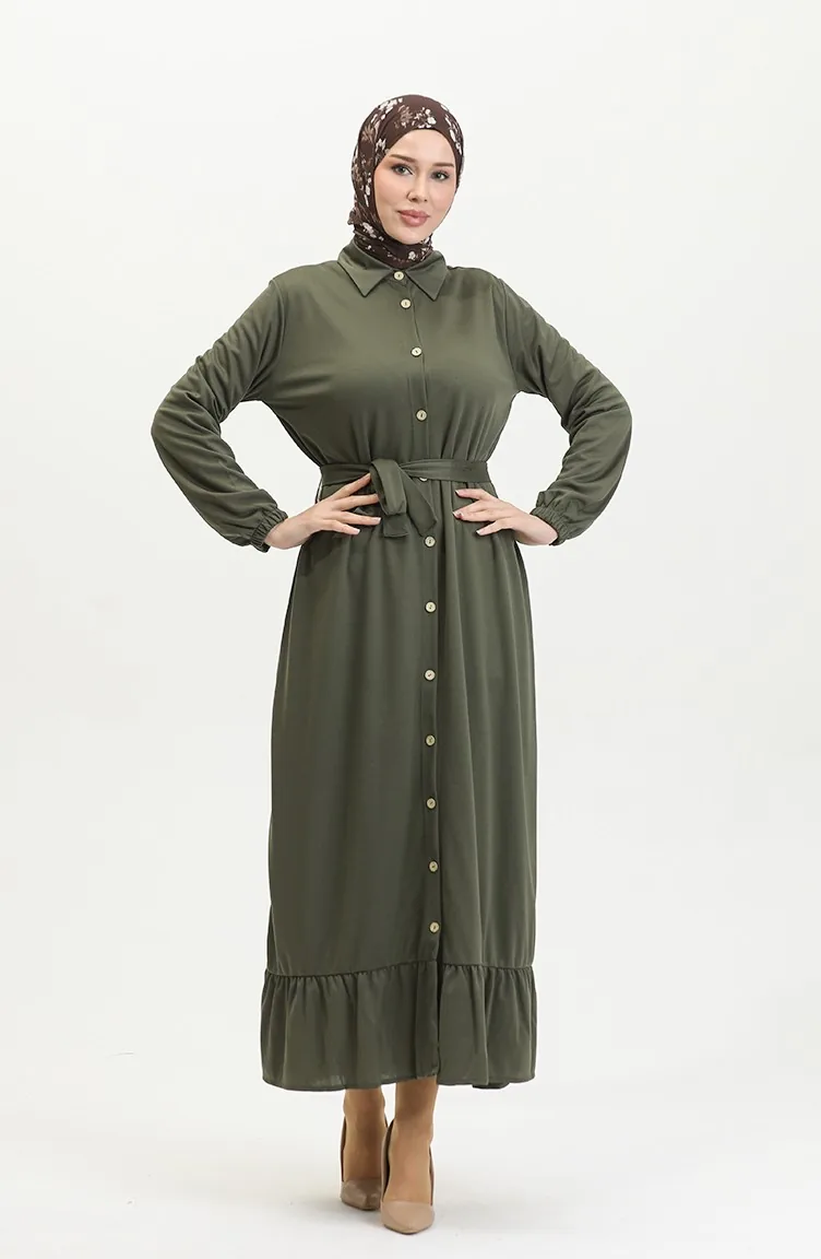 Robe Hijab Boutonnée 2021-05 Kaki 2021-05