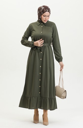 Buttoned Hijab Dress 2021-05 Khaki 2021-05