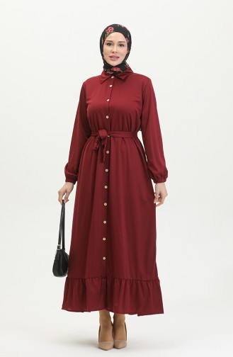 Buttoned Hijab Dress 2021-06 Burgundy 2021-06