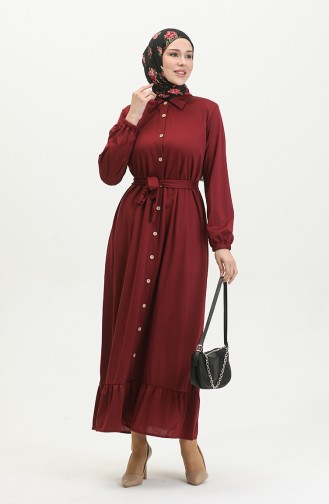 Buttoned Hijab Dress 2021-06 Burgundy 2021-06