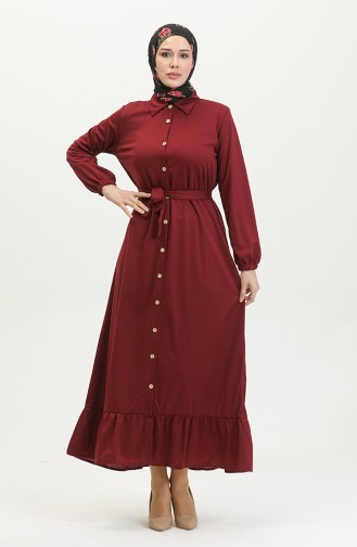 Hijab-jurk Met Knopen 2021-06 Claret Red 2021-06