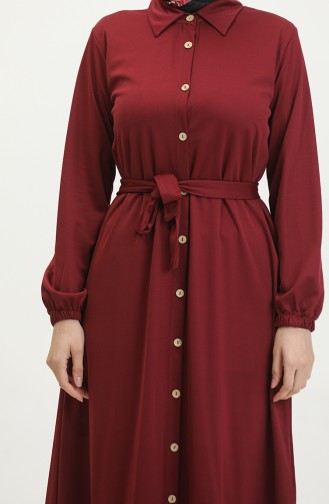 Buttoned Hijab Dress 2021-06 Burgundy 2021-06