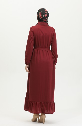 Düğmeli Tesettür Elbise 2021-06 Bordo