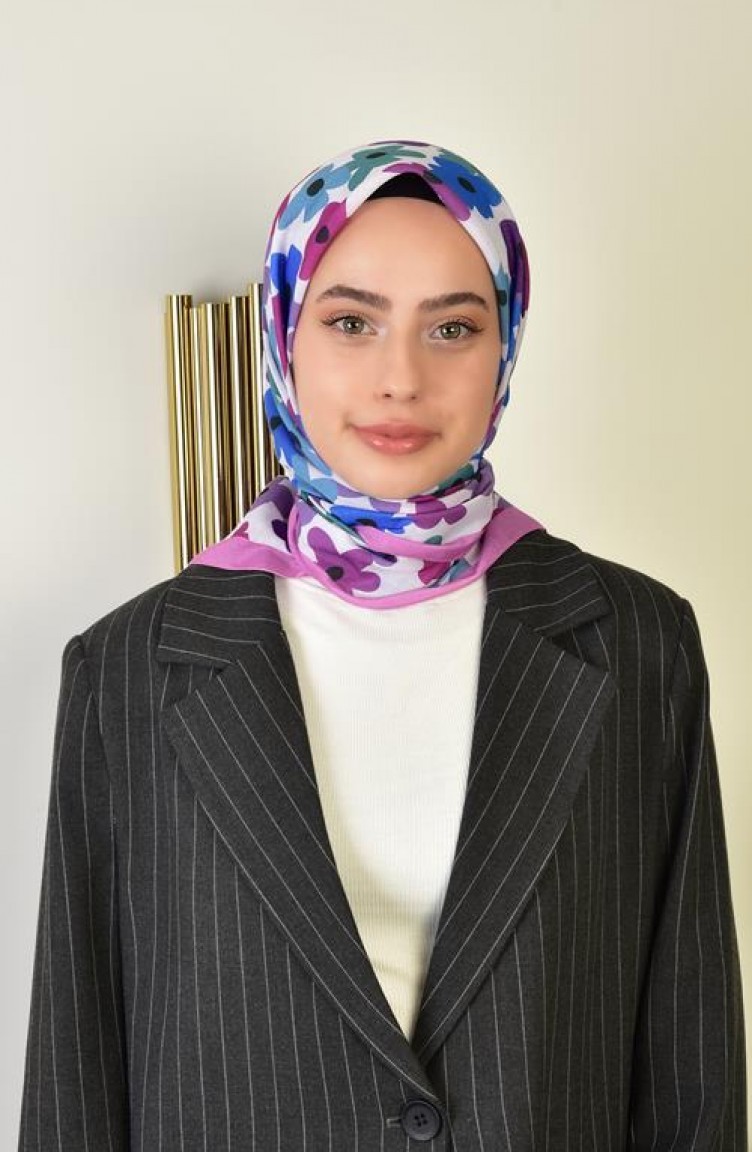 Sefamerve, Blossom Soft Cotton Patterned Scarf Lilac Blossomsoft00 069