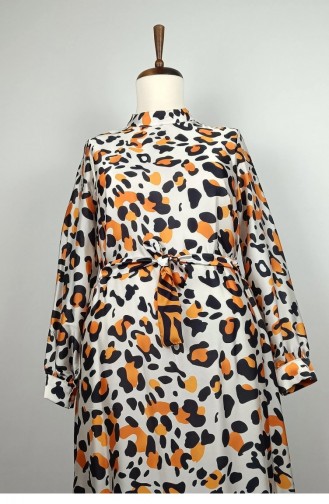 Plus Size Patterned Satin Dress Orange 7815 1019