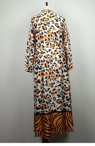 Plus Size Patterned Satin Dress Orange 7815 1019