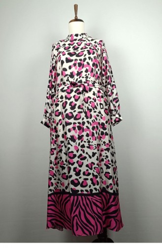 Plus Size Patterned Satin Dress Pink 7815 1020