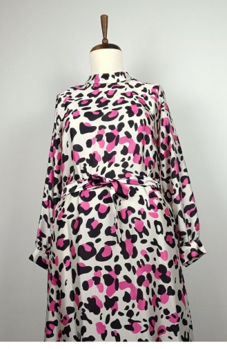 Plus Size Patterned Satin Dress Pink 7815 1020