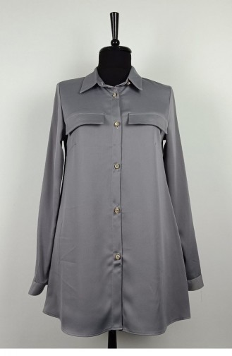 Pocket Cover Detailed Satin Shirt Gray T1648 1021