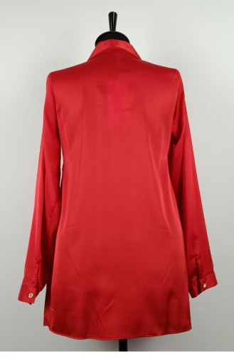 Pocket Cover Detailed Satin Shirt Red T1648 1022