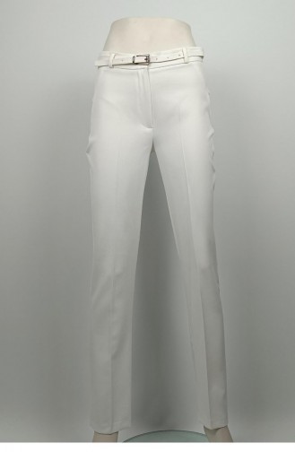 Uzun Paça Kumaş Pantolon Beyaz 3082